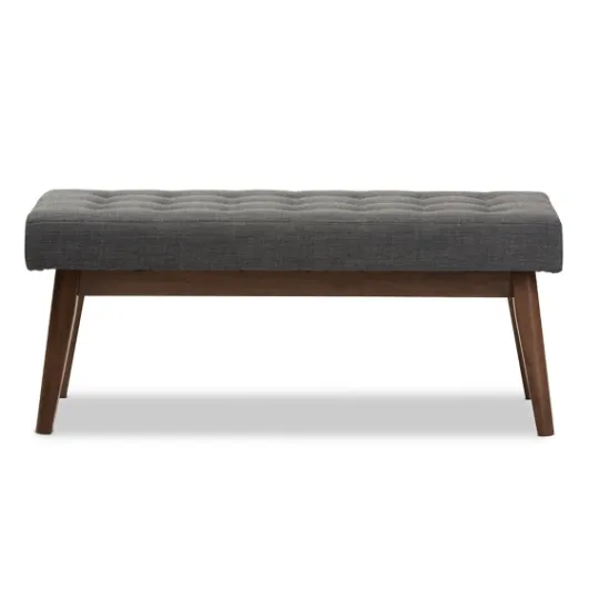 Kirkland's Home Dark Tufted Walnut Wood Bench- Benches & Ottomans