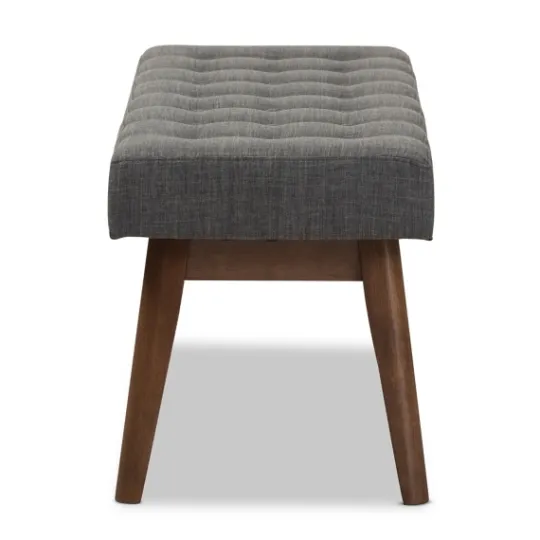 Kirkland's Home Dark Tufted Walnut Wood Bench- Benches & Ottomans