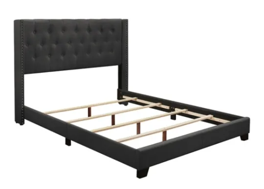 Kirkland's Home Dark Upholstered Button Tufted Wing Queen Bed- Beds & Headboards
