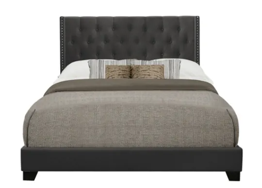 Kirkland's Home Dark Upholstered Button Tufted Wing Queen Bed- Beds & Headboards