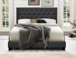 Kirkland's Home Dark Upholstered Button Tufted Wing Queen Bed- Beds & Headboards