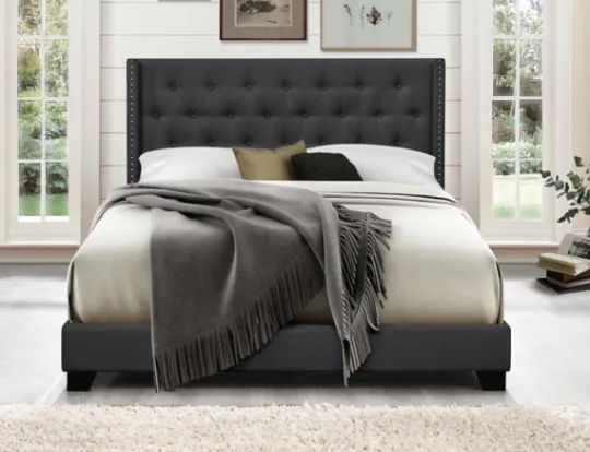 Kirkland's Home Dark Upholstered Button Tufted Wing Queen Bed- Beds & Headboards