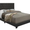 Kirkland's Home Dark Upholstered Button Tufted Wing King Bed- Beds & Headboards