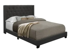 Kirkland's Home Dark Upholstered Button Tufted Wing King Bed- Beds & Headboards