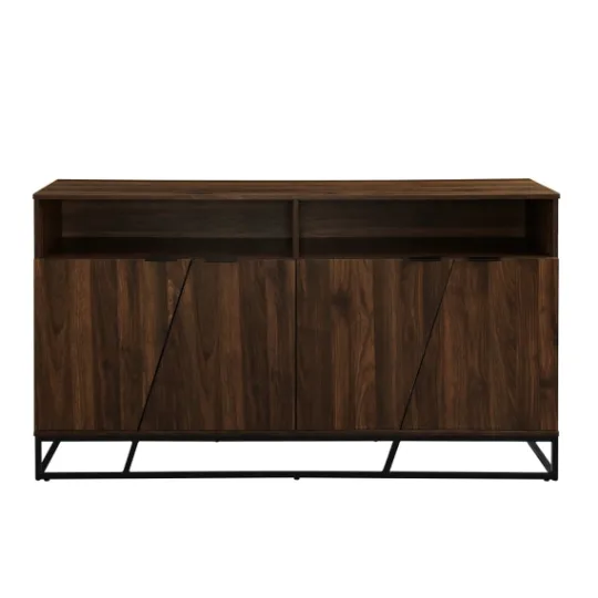 Kirkland's Home Dark Walnut Angled Door Wooden Sideboard Cabinet- Cabinets & Sideboards