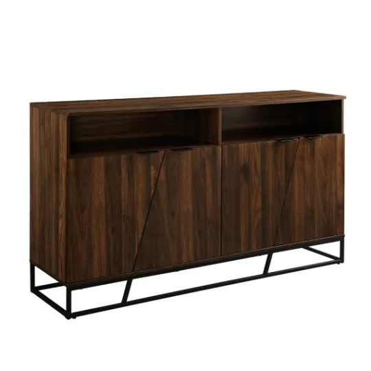 Kirkland's Home Dark Walnut Angled Door Wooden Sideboard Cabinet- Cabinets & Sideboards