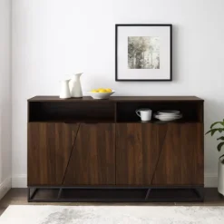 Kirkland's Home Dark Walnut Angled Door Wooden Sideboard Cabinet- Cabinets & Sideboards