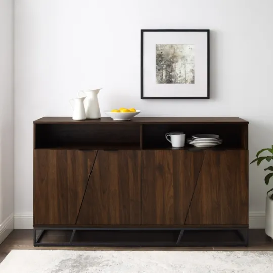 Kirkland's Home Dark Walnut Angled Door Wooden Sideboard Cabinet- Cabinets & Sideboards