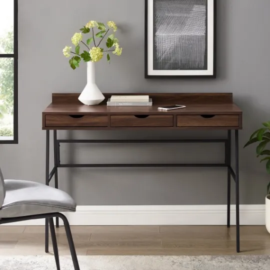 Kirkland's Home Dark Walnut Angled 3-Drawer Desk- Office Furniture