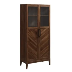 Kirkland's Home Dark Walnut Chevron Wooden Storage Cabinet- Cabinets & Sideboards