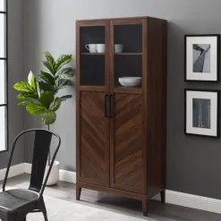 Kirkland's Home Dark Walnut Chevron Wooden Storage Cabinet- Cabinets & Sideboards