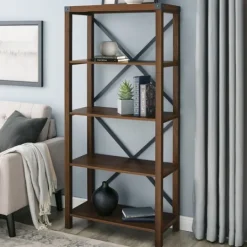 Kirkland's Home Dark Walnut Farmhouse Metal Bookcase- Bookshelves