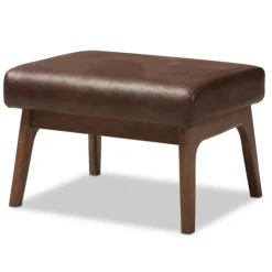 Kirkland's Home Dark Walnut Faux Leather Ottoman- Benches & Ottomans