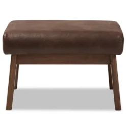 Kirkland's Home Dark Walnut Faux Leather Ottoman- Benches & Ottomans