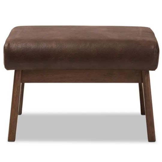 Kirkland's Home Dark Walnut Faux Leather Ottoman- Benches & Ottomans