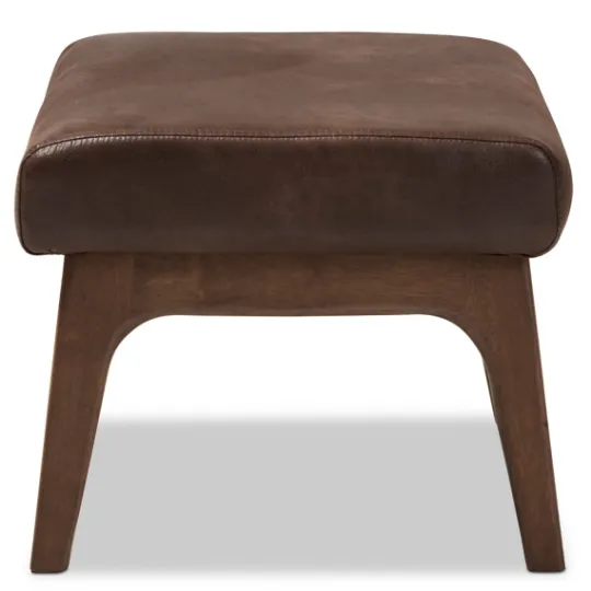 Kirkland's Home Dark Walnut Faux Leather Ottoman- Benches & Ottomans