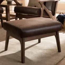 Kirkland's Home Dark Walnut Faux Leather Ottoman- Benches & Ottomans