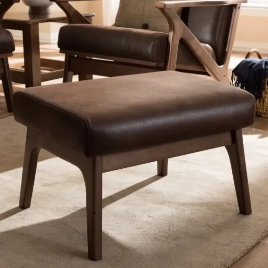 Kirkland's Home Dark Walnut Faux Leather Ottoman- Benches & Ottomans