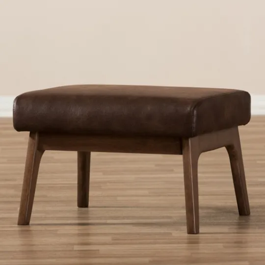 Kirkland's Home Dark Walnut Faux Leather Ottoman- Benches & Ottomans