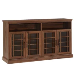 Kirkland's Home Dark Walnut Glass Door Classic Tv Stand- Tv Stands & Media Consoles