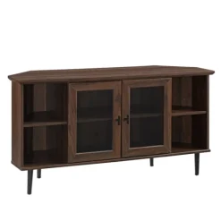 Kirkland's Home Dark Walnut Glass Door Corner Tv Stand- Tv Stands & Media Consoles