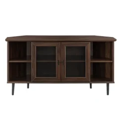 Kirkland's Home Dark Walnut Glass Door Corner Tv Stand- Tv Stands & Media Consoles