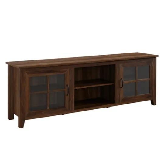 Kirkland's Home Dark Walnut Glass Door Tv Stand- Tv Stands & Media Consoles