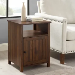 Kirkland's Home Dark Walnut Grooved Door Side Table- Accent & End Tables