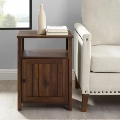 Kirkland's Home Dark Walnut Grooved Door Side Table- Accent & End Tables