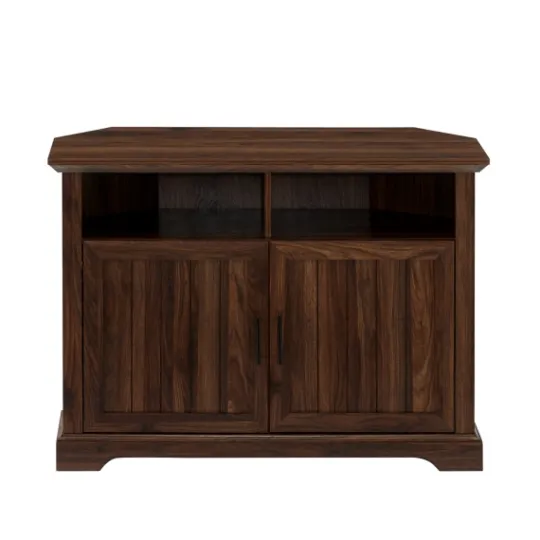 Kirkland's Home Dark Walnut Grooved Door Corner Tv Stand- Tv Stands & Media Consoles