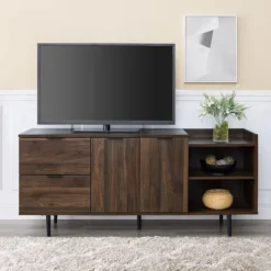 Kirkland's Home Dark Walnut Mid-Century 4-Door Tv Stand- Tv Stands & Media Consoles