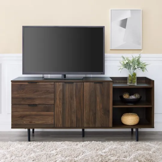 Kirkland's Home Dark Walnut Mid-Century 4-Door Tv Stand- Tv Stands & Media Consoles
