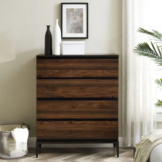 Kirkland's Home Dark Walnut Midcentury Four-Drawer Chest- Dressers & Chests