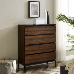 Kirkland's Home Dark Walnut Midcentury Four-Drawer Chest- Dressers & Chests