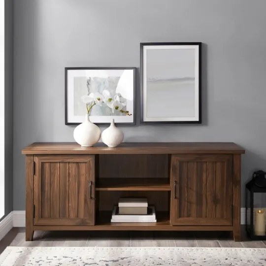 Kirkland's Home Dark Walnut Modern Farmhouse Tv Stand- Tv Stands & Media Consoles