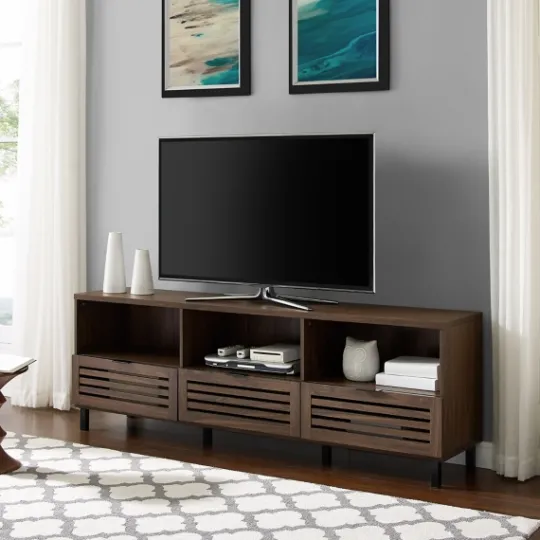 Kirkland's Home Dark Walnut Rustic Slat Door Tv Stand, 70 In.- Tv Stands & Media Consoles