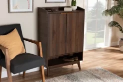 Kirkland's Home Dark Walnut 5-Shelf Wooden Shoe Cabinet- Entryway Furniture