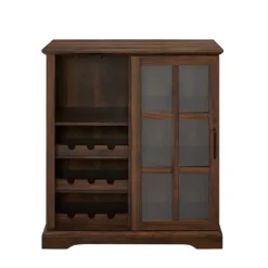 Kirkland's Home Dark Walnut Sliding Glass Door Bar Cabinet- Cabinets & Sideboards