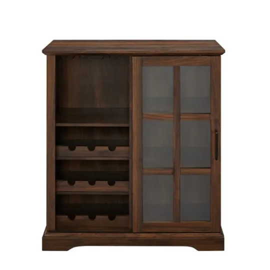 Kirkland's Home Dark Walnut Sliding Glass Door Bar Cabinet- Cabinets & Sideboards