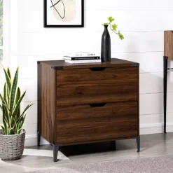 Kirkland's Home Dark Walnut Wood And Iron Accent Filing Cabinet- Office Furniture