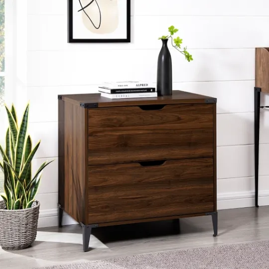 Kirkland's Home Dark Walnut Wood And Iron Accent Filing Cabinet- Office Furniture