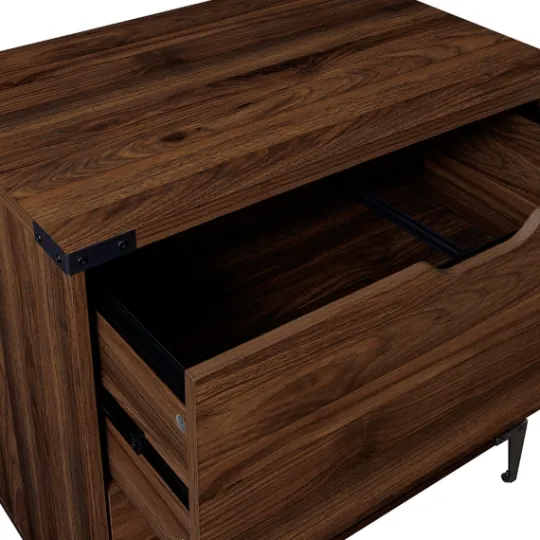 Kirkland's Home Dark Walnut Wood And Iron Accent Filing Cabinet- Office Furniture