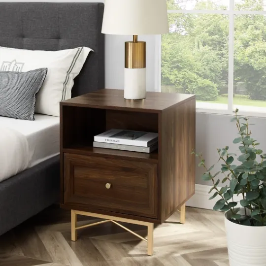 Kirkland's Home Dark Walnut Wood Open Cubby Nightstand- Nightstands