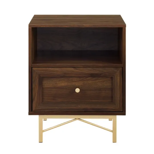 Kirkland's Home Dark Walnut Wood Open Cubby Nightstand- Nightstands