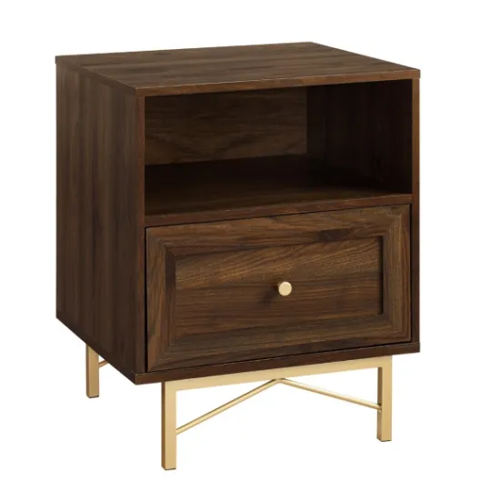 Kirkland's Home Dark Walnut Wood Open Cubby Nightstand- Nightstands