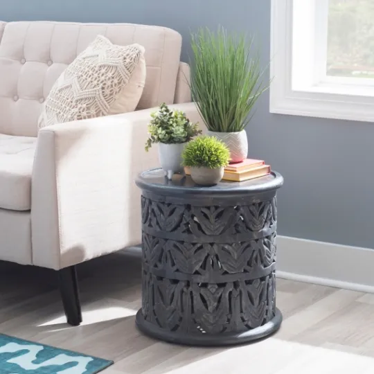 Kirkland's Home Dark Wood Carved Detail Accent Table- Accent & End Tables