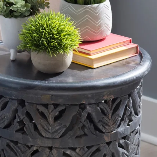 Kirkland's Home Dark Wood Carved Detail Accent Table- Accent & End Tables
