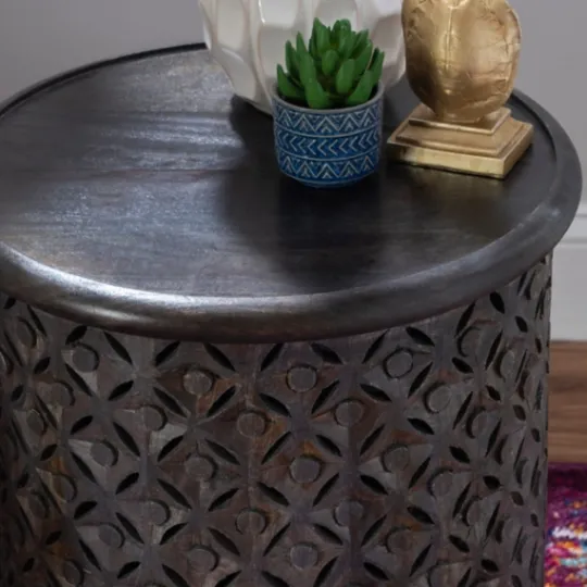 Kirkland's Home Dark Wood Carved Medallion Accent Table- Accent & End Tables