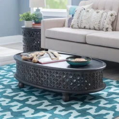 Kirkland's Home Dark Wood Carved Medallion Coffee Table- Coffee Tables