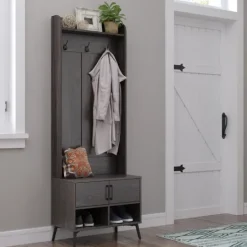 Kirkland's Home Dark Wood Grain Hall Tree With Bench- Entryway Furniture